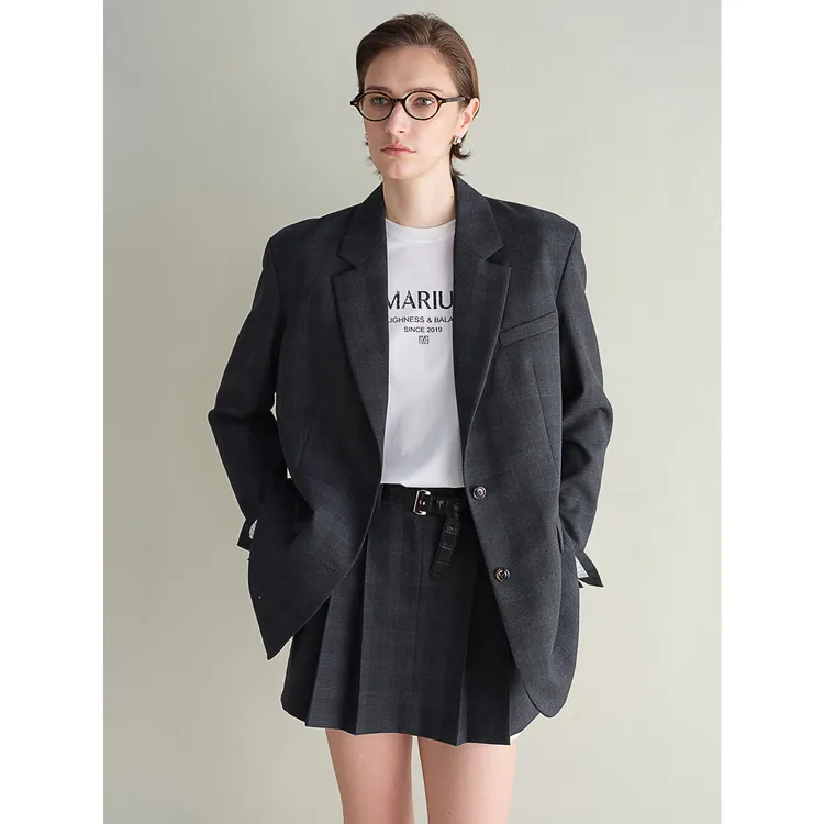 MARIUSMARIUS“开普敦”NIKKE摩登主义廓形休闲落肩格纹西装