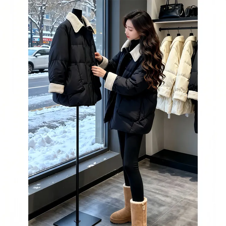 加绒加厚百搭潮流立领棉服外套女2025冬季新款保暖时尚设计感棉衣