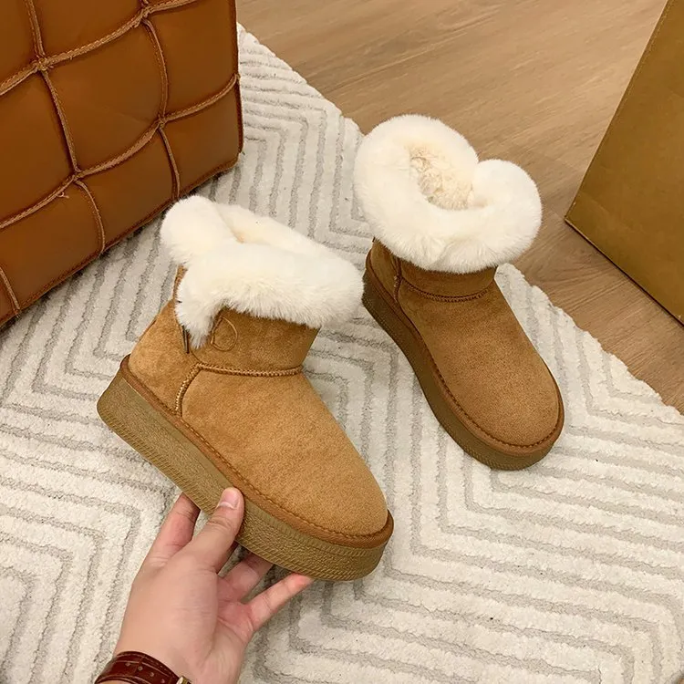 厚底雪地靴女款2025冬季新款加绒加厚毛毛羊角扣东北2313