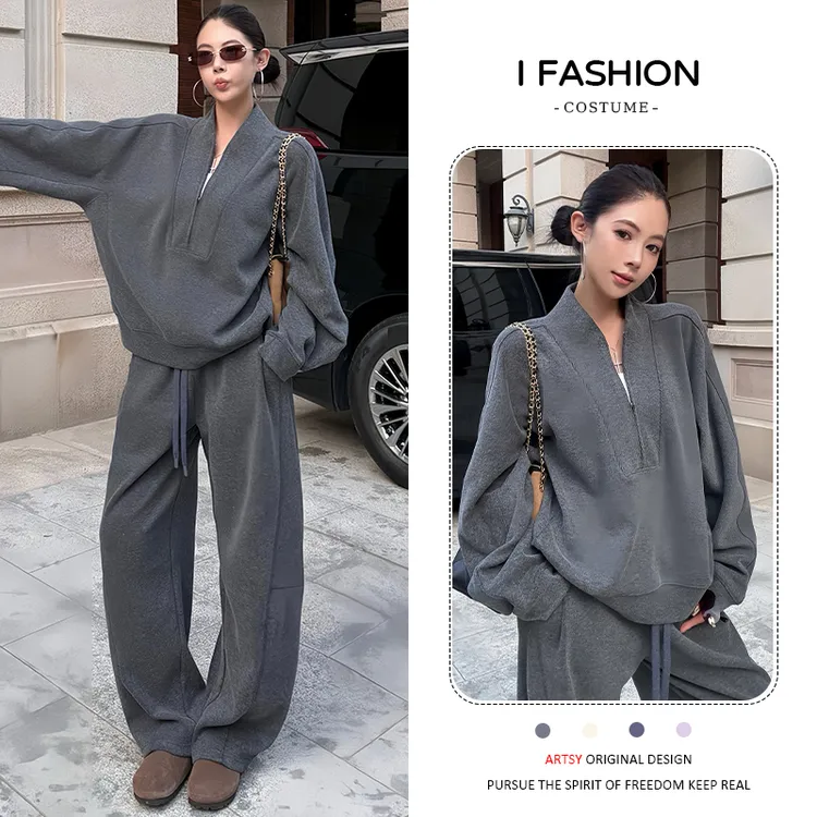 老钱风时尚运动套装女2025秋季新款卫衣宽松高腰系带长裤两件套潮