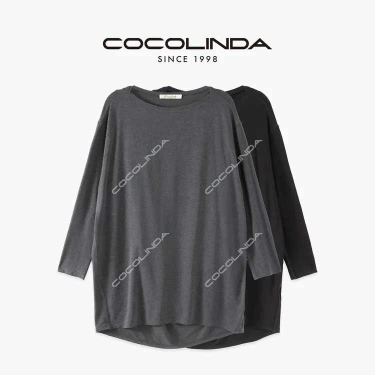 COCOLINDA|lu风款莫代尔运动一字领龟背前短后长廓形加长T恤T3655