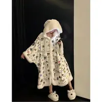 【大耳朵蜡笔】冬款斗篷带袖子毛绒睡衣加厚睡衣可外穿韩版时尚显瘦