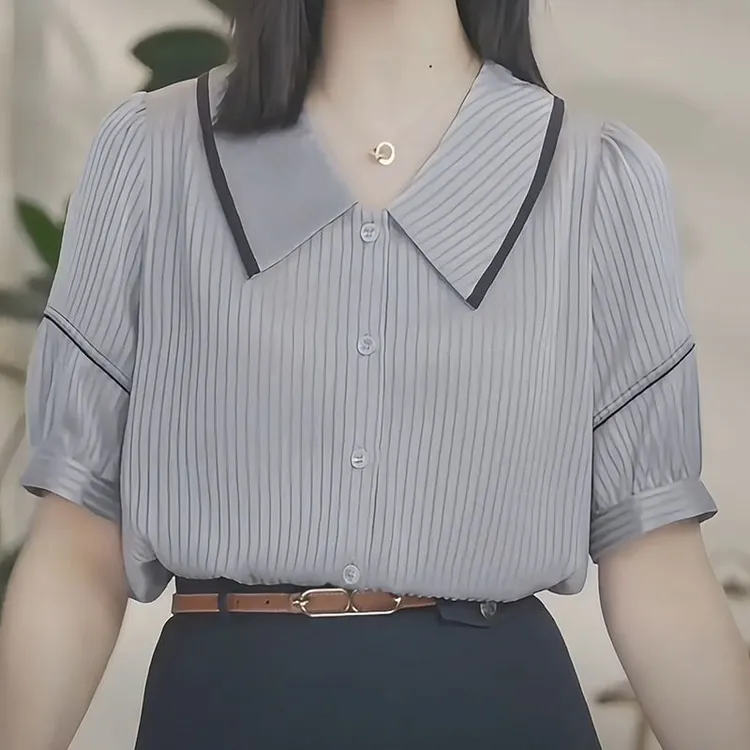 韩版时尚休闲小众高级感短袖衬衫女2025夏季新款优雅别致显瘦上衣