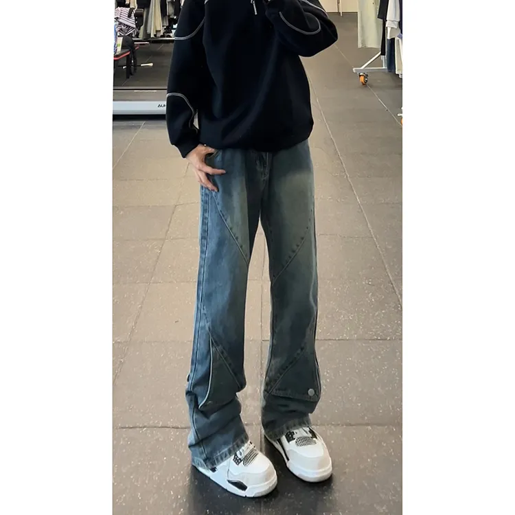 秋季新款常规2025新款渐变直筒牛仔裤男士美式潮牌宽松阔腿休闲裤
