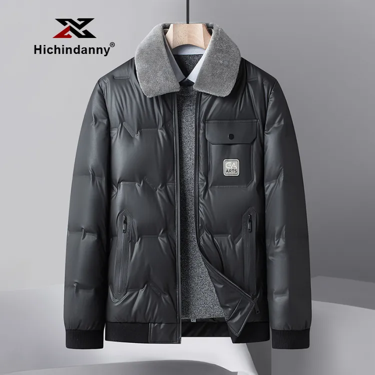 HICHIN羊毛领羽绒服男士冬季轻薄短款可拆毛领保暖翻领羽绒衣外套