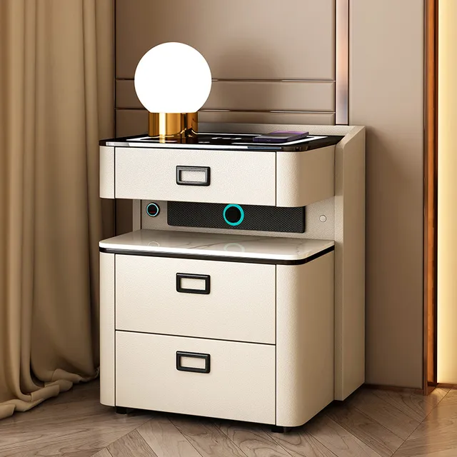 科技智能床头柜简约现代家用实木床边储物柜带灯音响多功能小柜子