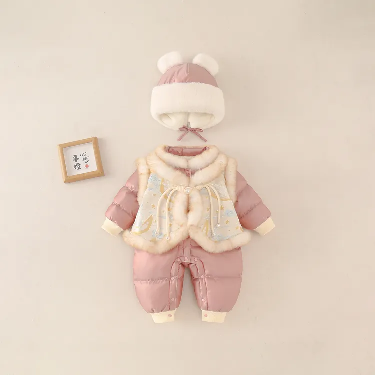 【玉兔呈祥】婴儿冬装加厚男女宝宝连体百天周服冬季汉服国风外出服