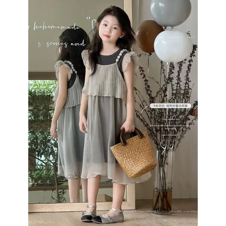 A07 《预》韩版新款夏款女童休闲舒适时尚洋气日常休闲百褶连衣裙