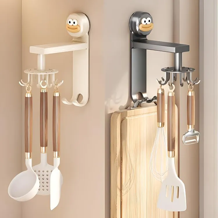 优勤免打孔旋转挂钩吸盘置物架锅铲勺子壁挂式挂架墙上厨具收纳架