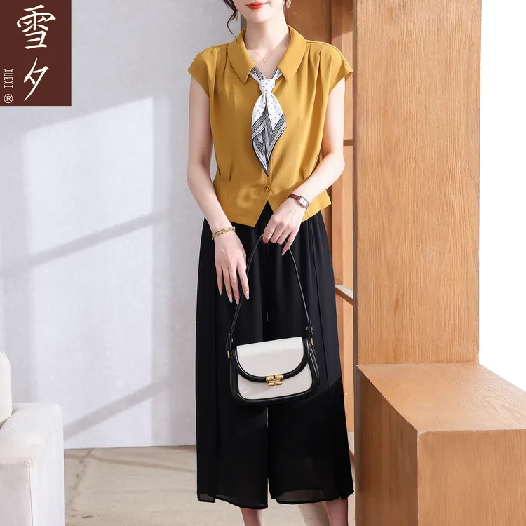 雪夕妈妈夏装短袖雪纺小衫中老年女夏季洋气上衣t恤衬衫2025新款