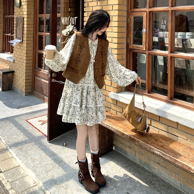 小众炸街高级感女装套装2025新款早秋小个子马甲雪纺连衣裙两件套