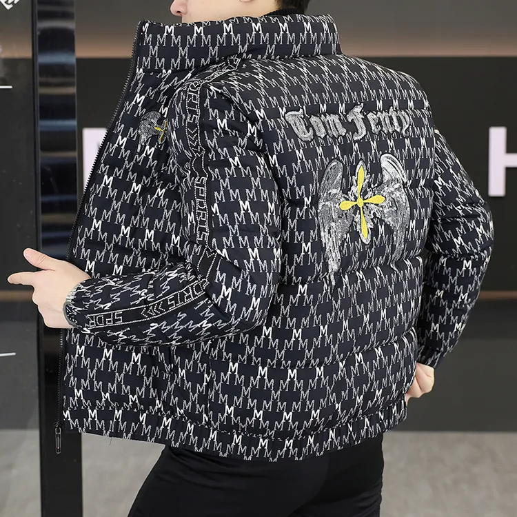 潮牌时尚印花刺绣棉服男冬季新款加厚保暖棉衣外套百搭棉服上衣男