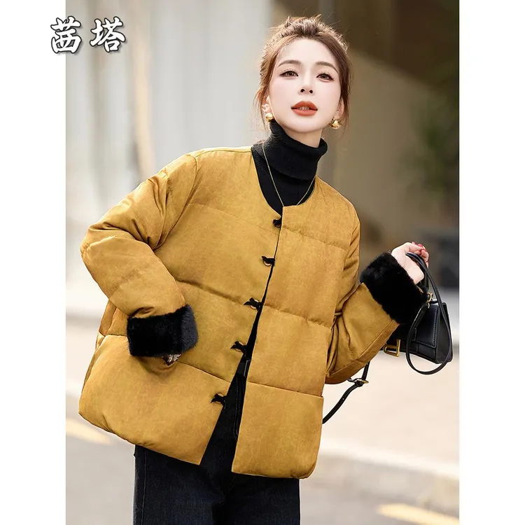新中式国风圆领气质百搭新年棉服女2025冬季覆古洋气加厚棉衣外套