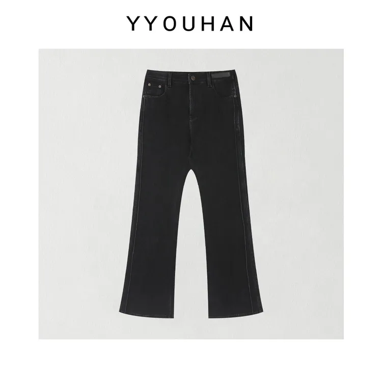 月月 2025冬季新款小众设计加绒加厚双走线微喇牛仔裤 2512C8695