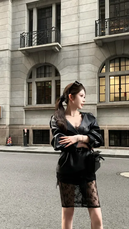 韩系高级感气质翻领外套上衣女2025秋季新款显瘦蕾丝半身裙两件套