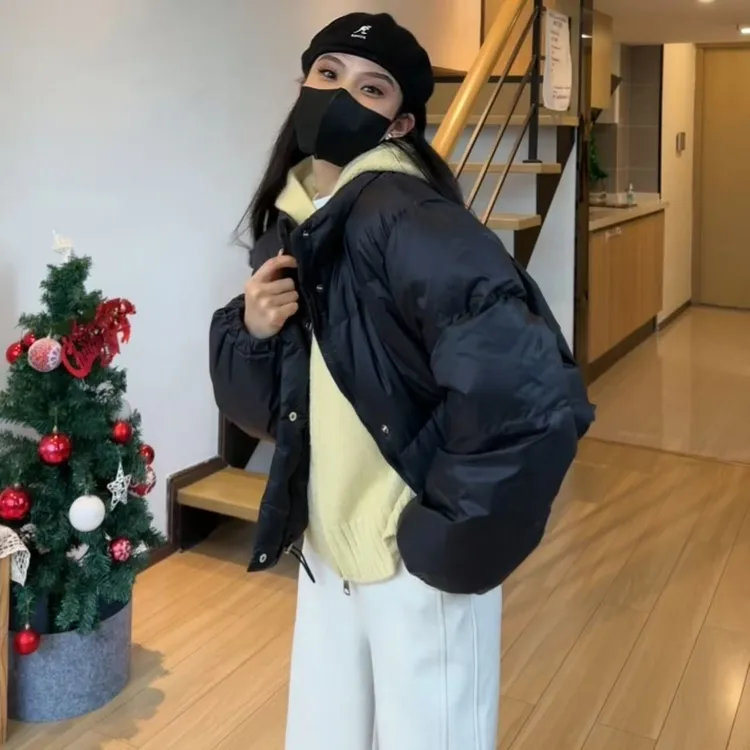 东大门2025冬韩版羽绒服女宽松立领小个子短款女白鸭绒休闲外套潮