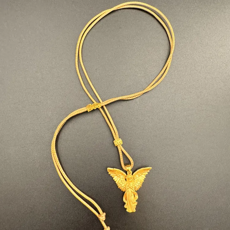 足金999黄金古法爱河守望天使吊坠