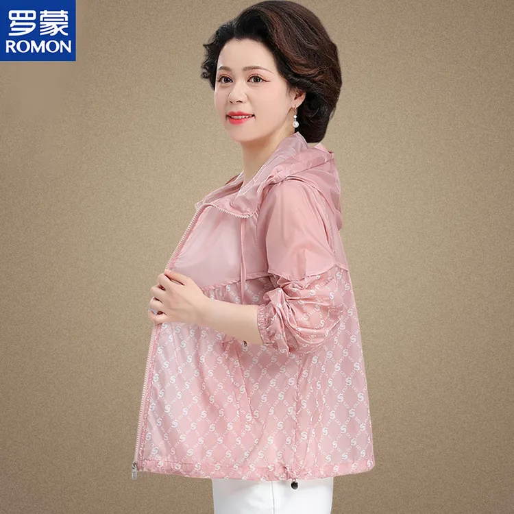 Romon/罗蒙小个子妈妈夏装薄外套新款防晒衣中老年春秋休闲上衣服
