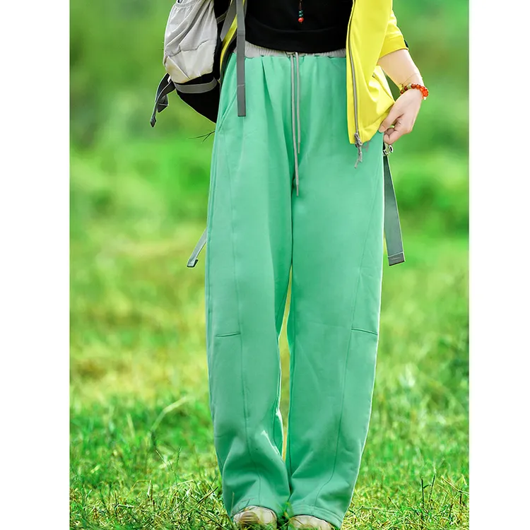 北京森林户外原创390G全棉直筒加绒加厚保暖宽松显瘦阔腿长裤女式