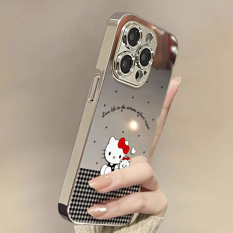 小熊Kitty适用苹果15手机壳iPhone14promax补妆镜面16小众13ins风