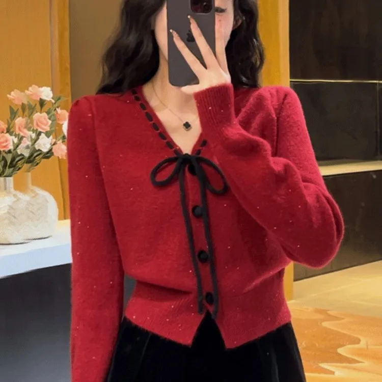 2025年新款冬季性感少女风针织百搭纯色宽松开衫毛衣成人女款跨境