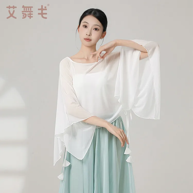 艾舞戈古典舞身韵纱衣女飘逸宽松网纱罩衫上衣形体现代舞蹈练功服