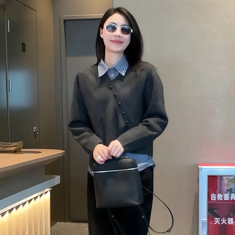 【比利时】Mayya Plus麦芽定制气质显瘦流光风百搭条纹衬衫32537516