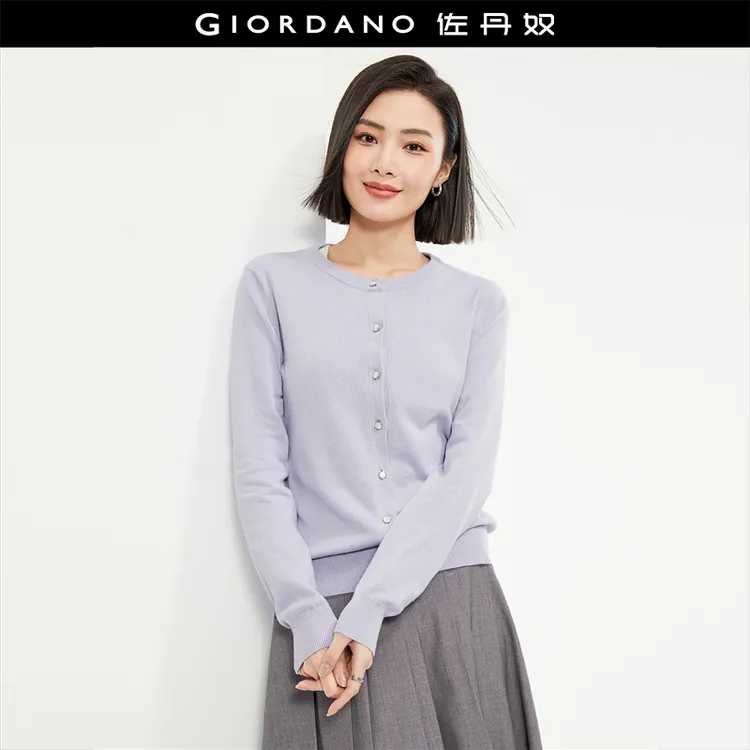 【升级精梳棉】佐丹奴女装气质百搭针织衫圆领秋冬长袖上衣18354003