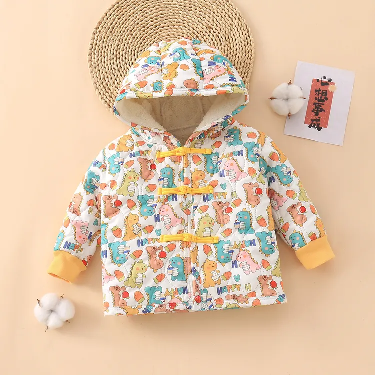 新款宝宝棉袄防风加绒加厚款国风卡通儿童动漫卡通风带帽男童秋冬