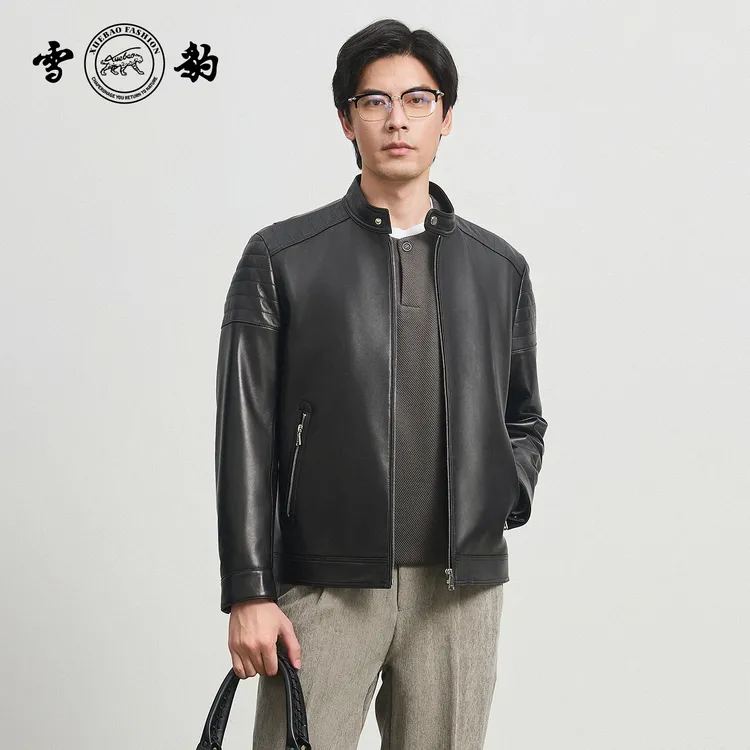 【专柜】雪豹2025新款85613绵羊皮立领扣子真皮皮衣休闲时尚男皮衣