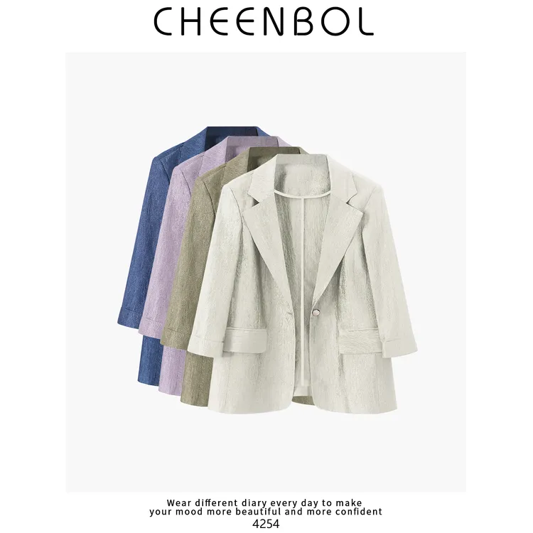 4254醋酸锦纶西装七分袖外套女夏季薄款时尚休闲西服气质修身上衣