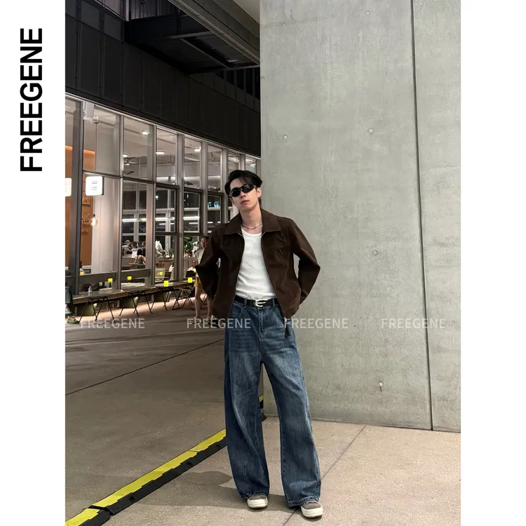 FREEGENE美式复古正肩夹克美拉德色系翻毛皮短款外套通勤日常