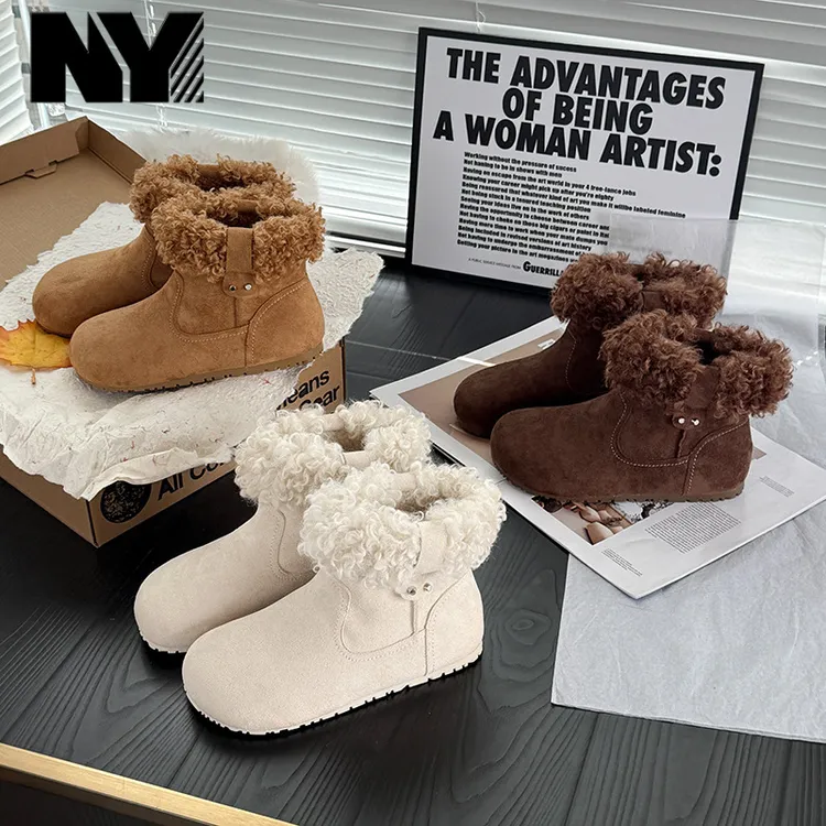 NY超火卷毛时尚雪地靴女款冬季爆款保暖套筒百搭短靴外穿防寒靴潮