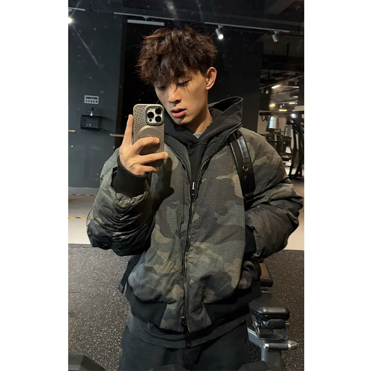 双面穿迷彩棉服男款冬季加厚短款bomber飞行夹克廓形立领棉衣外套