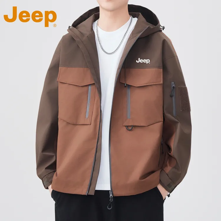 JEEP吉普休闲连帽夹克男款2025早秋新款户外防水宽松情侣工装外套