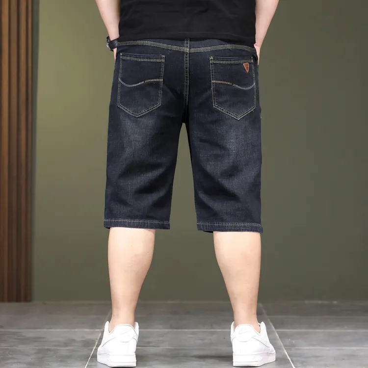 夏季大码薄款牛仔短裤男宽松弹力直筒五分裤男装高腰中裤加肥加大