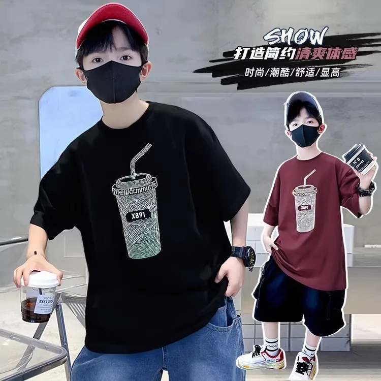 潮酷男童宽松短袖T恤夏装新款儿童上衣夏季纯棉儿童夏款时尚童装