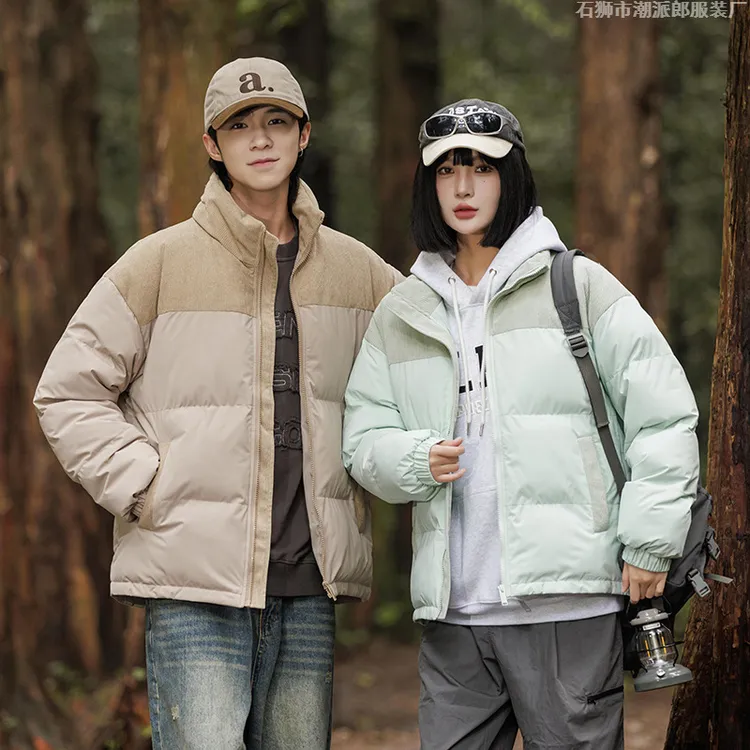 青年冬季新款羽绒棉衣男女短款加厚保暖棉服情侣款面包服潮流拼色