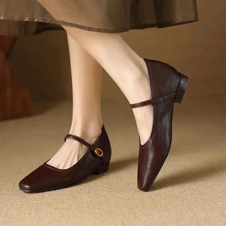 法式气质真皮单鞋女一脚蹬时尚百搭玛丽珍鞋2025年新款简约小皮鞋