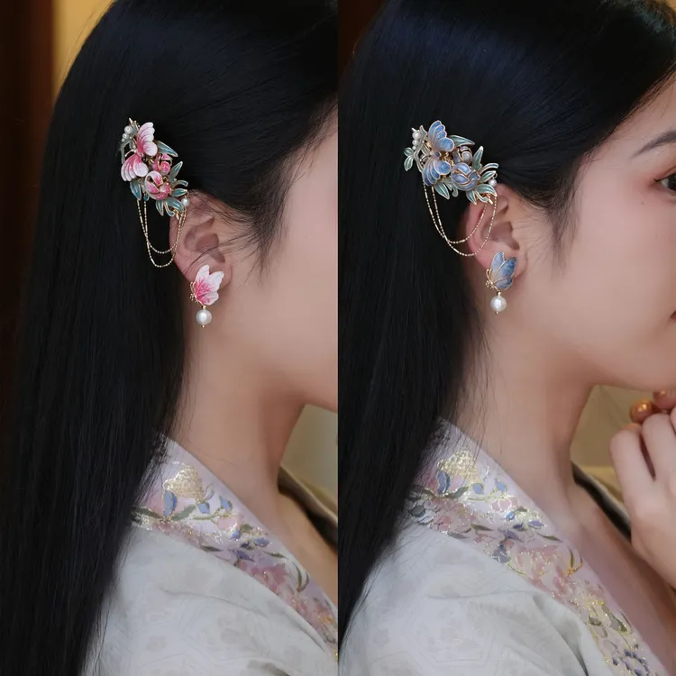 吾珥蝶舞系列·边夹/WEFJ04-1/2 原创设计新中式国风粉蓝复古手作