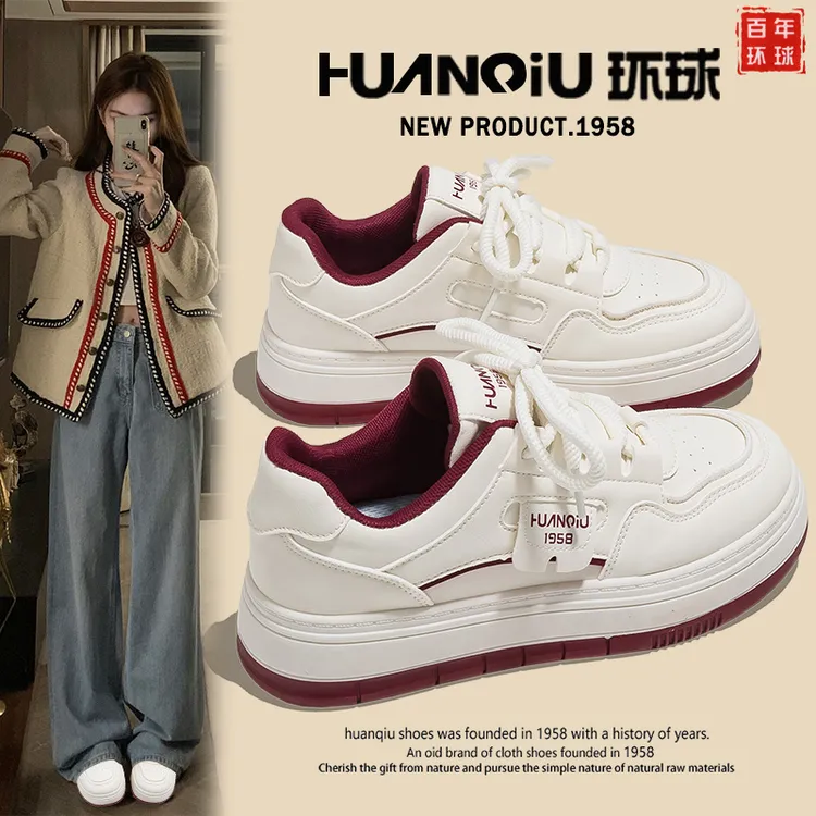 环球安可拉红板鞋女2025秋夏季新款百搭厚底小白鞋学生软底运动鞋