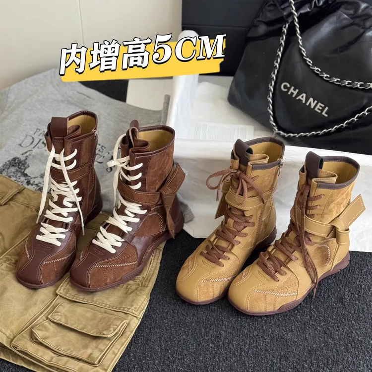 马丁靴休闲运动德训短靴子女2025新款秋中筒西部靴牛仔机车拳击靴