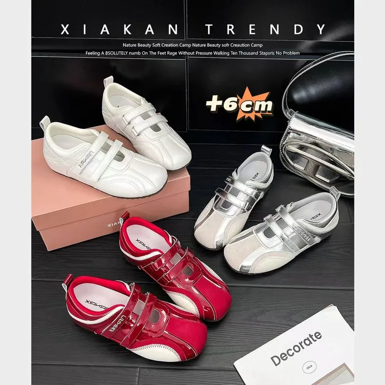 XIAKAN 内增高魔术贴镂空运动玛丽珍鞋女夏款百搭休闲德训鞋潮