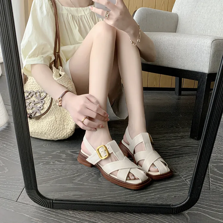 辰光拾锦手工女鞋丨复古休闲罗马凉鞋百搭包头编织猪笼鞋外穿夏