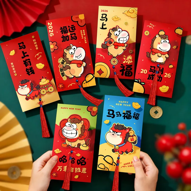 2026马年红包立体流苏创意千元利是封儿童小孩压岁钱新年春节通用