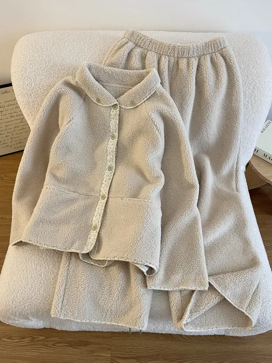 【DMXJ大梦想家】气质休闲简约珊瑚绒长袖睡衣女秋冬季款家居服套装