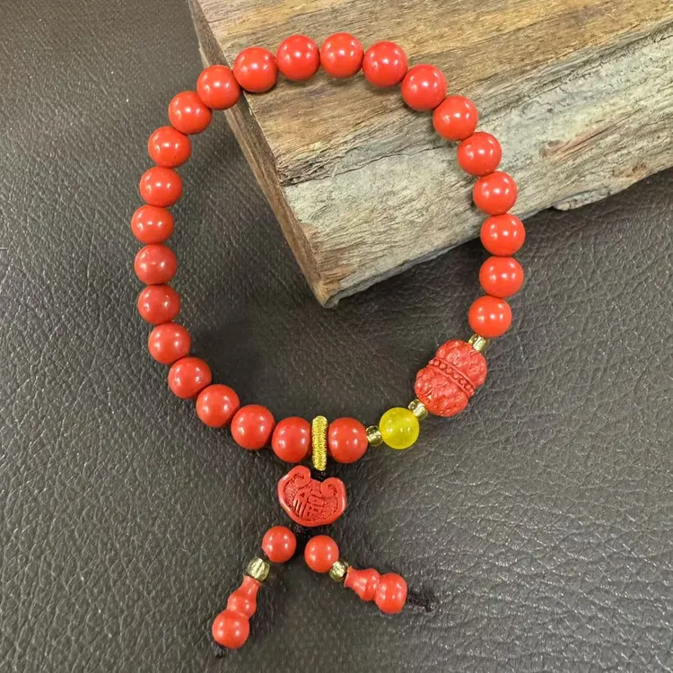 含辰砂工艺品0124-17朱砂好运连连单圈手串7mm 21.4g