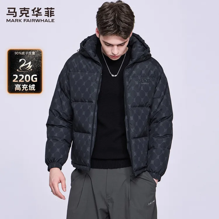 【高充绒】马克华菲老花满印连帽羽绒服男装2025冬季新款保暖外套