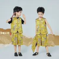 【琨萱】“金缕山河”2025夏新中式花萝木薯丝马甲短裤套装SS67T075