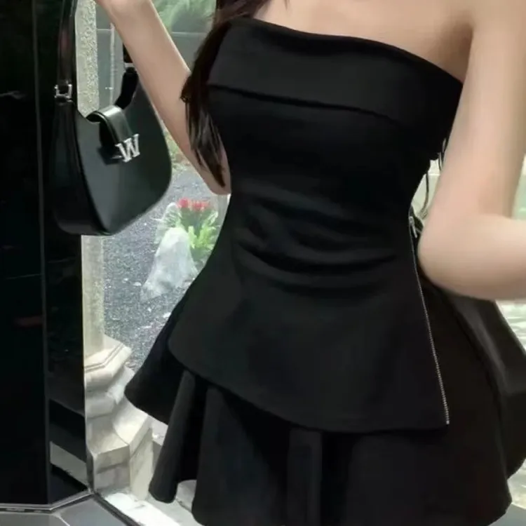 【月姐家】 胖mm美式设计感拉链抹胸女2025辣妹背心